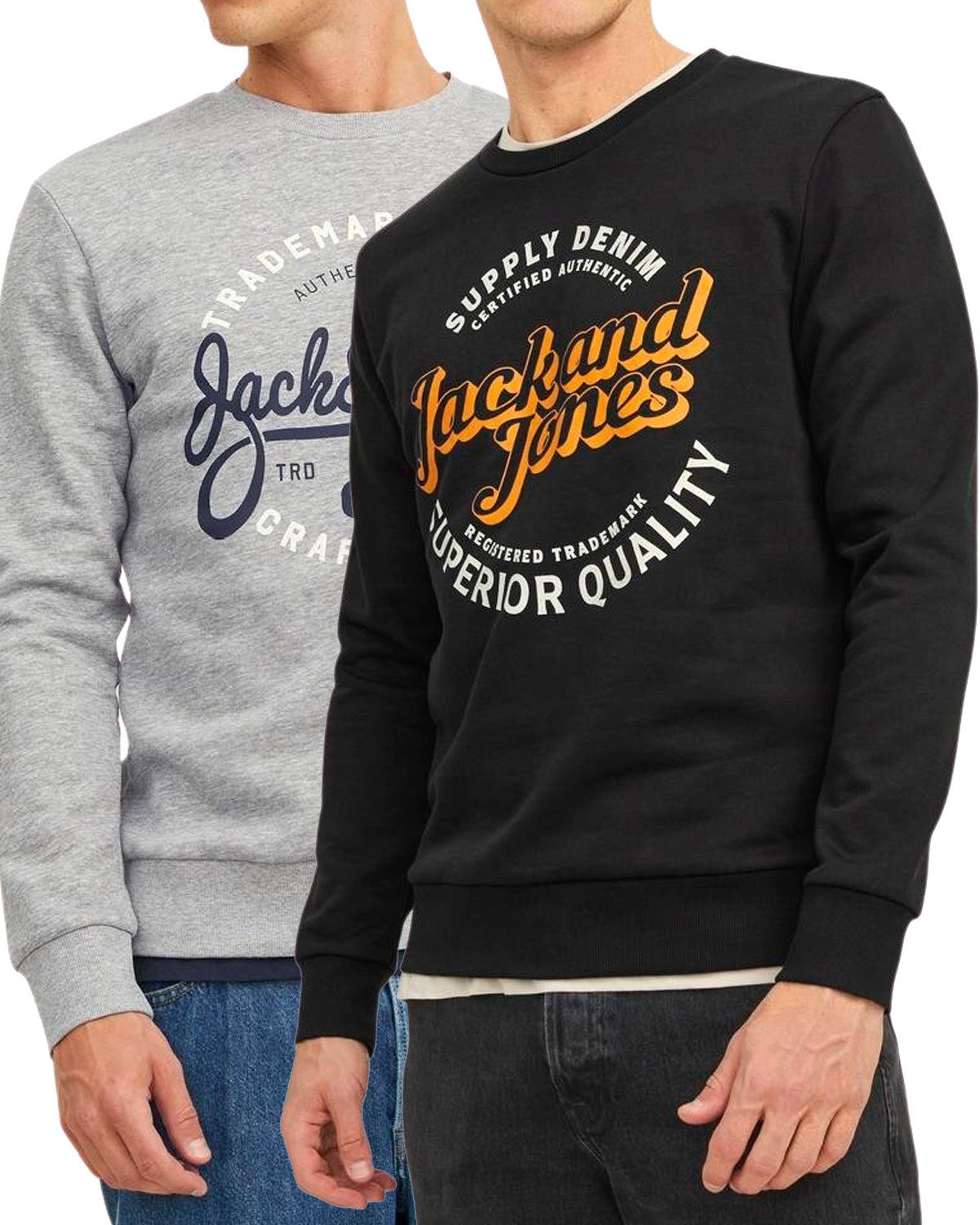 Jack & Jones Sweatshirt (2er-Pack) flauschiger Print Logo Pullover Sweatmix 7 Doppelpack