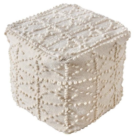 LaLe Living Pouf »Sitzhocker Doku aus Baumwolle in Elfenbeinweiß, 40 x 40 cm Boho Stil«