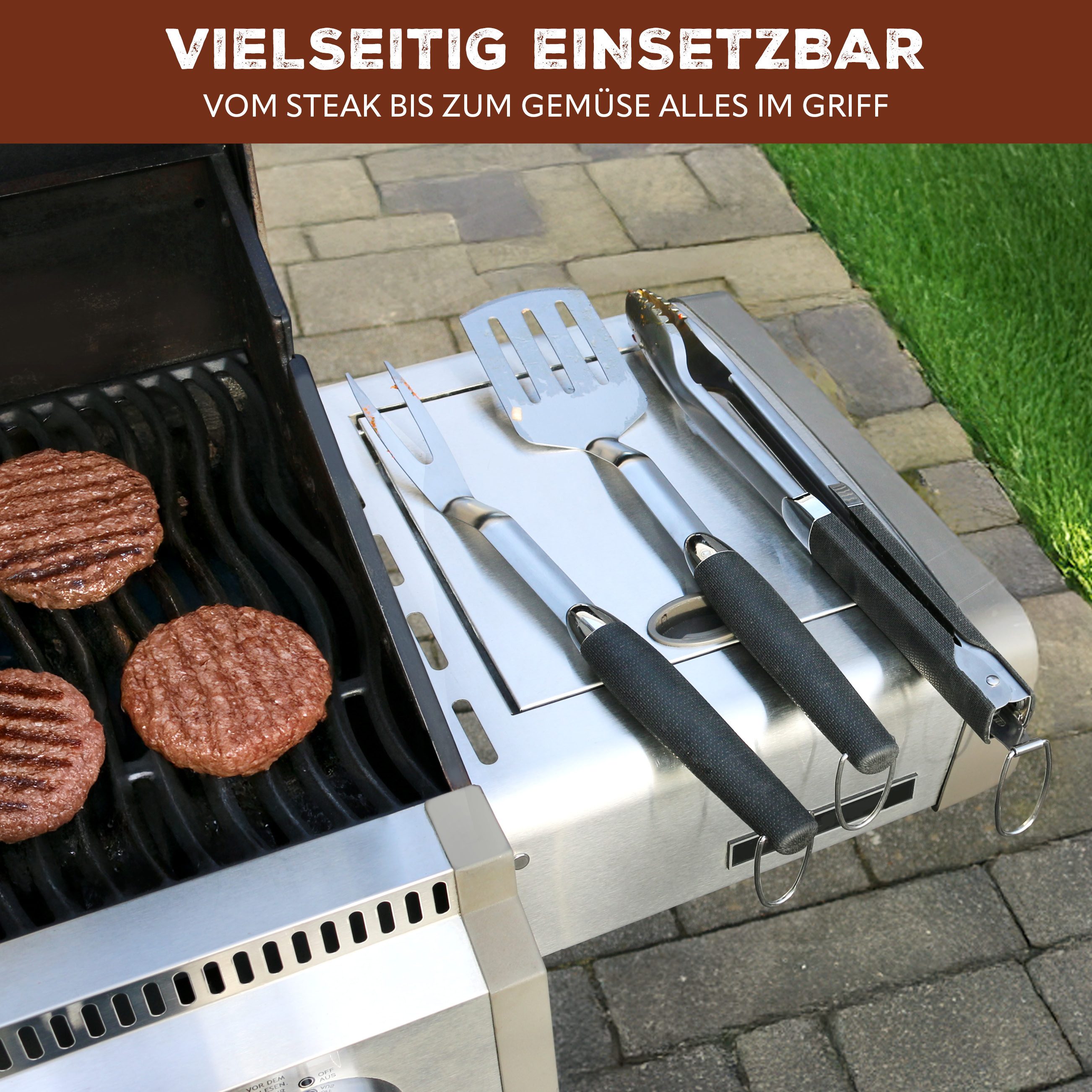 bremermann Grillbesteck-Set Grill-Besteck 3tlg. // Zange, Wender, Fleischgabel, (Set, 3 tlg) – Bild 4 von 5