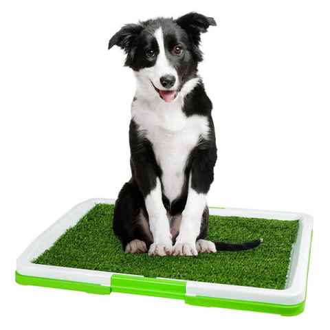 PRECORN Hundetoilette Welpenklo weiss/grün mit Kunstgras Hundetoilette Welpentoilette Welpenerziehung Hundeklo
