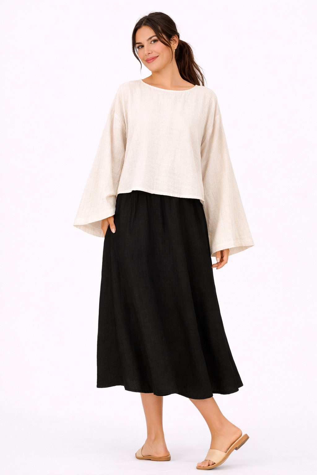 WENOR Schlupfbluse Damen Musselin Einheitsgröße – Oversize Sommerbluse 36-40 weite Fledermausärmel, luftig & locker – Baumwoll-Layering Sommerbluse – Bild 3 von 5