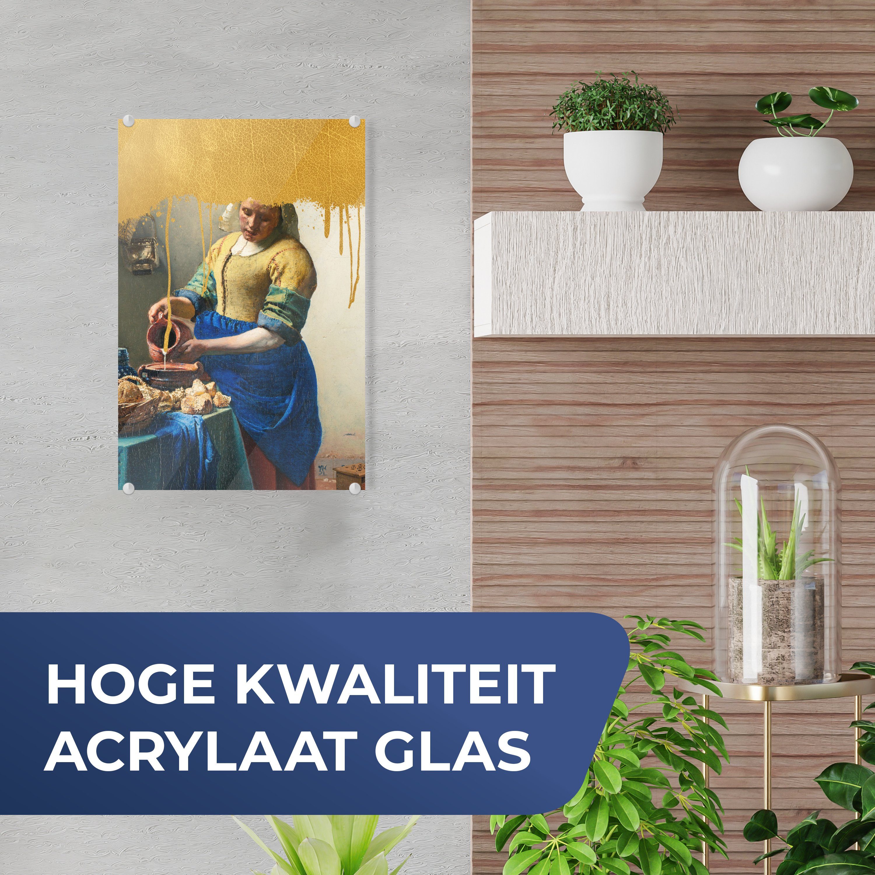 Glasbilder Wanddekoration Glas Acrylglasbild - - auf - auf Glas Wandbild MuchoWow - Gold St), Vermeer, (1 Bilder - Foto Milchmädchen