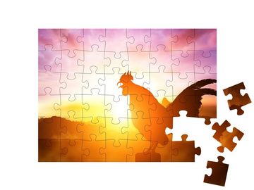 puzzleYOU Puzzle Silhouette eines krähenden Hahnes, 48 Puzzleteile, puzzleYOU-Kollektionen Hähne, Bauernhof-Tiere