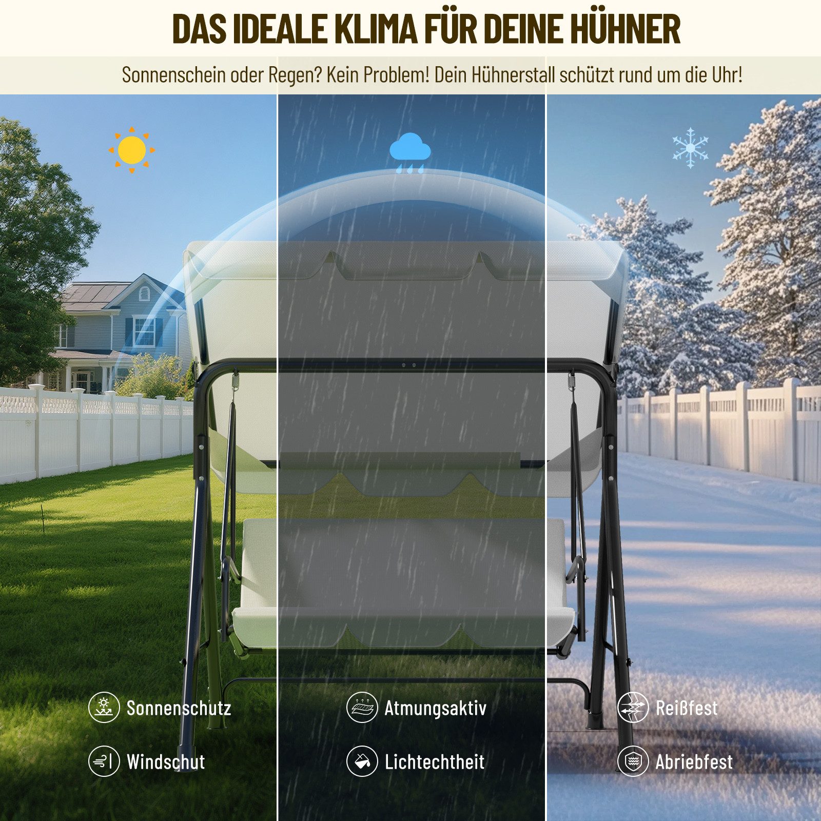 Huracan Hollywoodschaukel 3-Sitzer, Gartenschaukel mit Verstellbarem Sonnendach, 3-Sitzer, 193*110*152cm-Klassiker, UV-Schutz Wetterfest, Schaukelbank 220kg Belastbar
