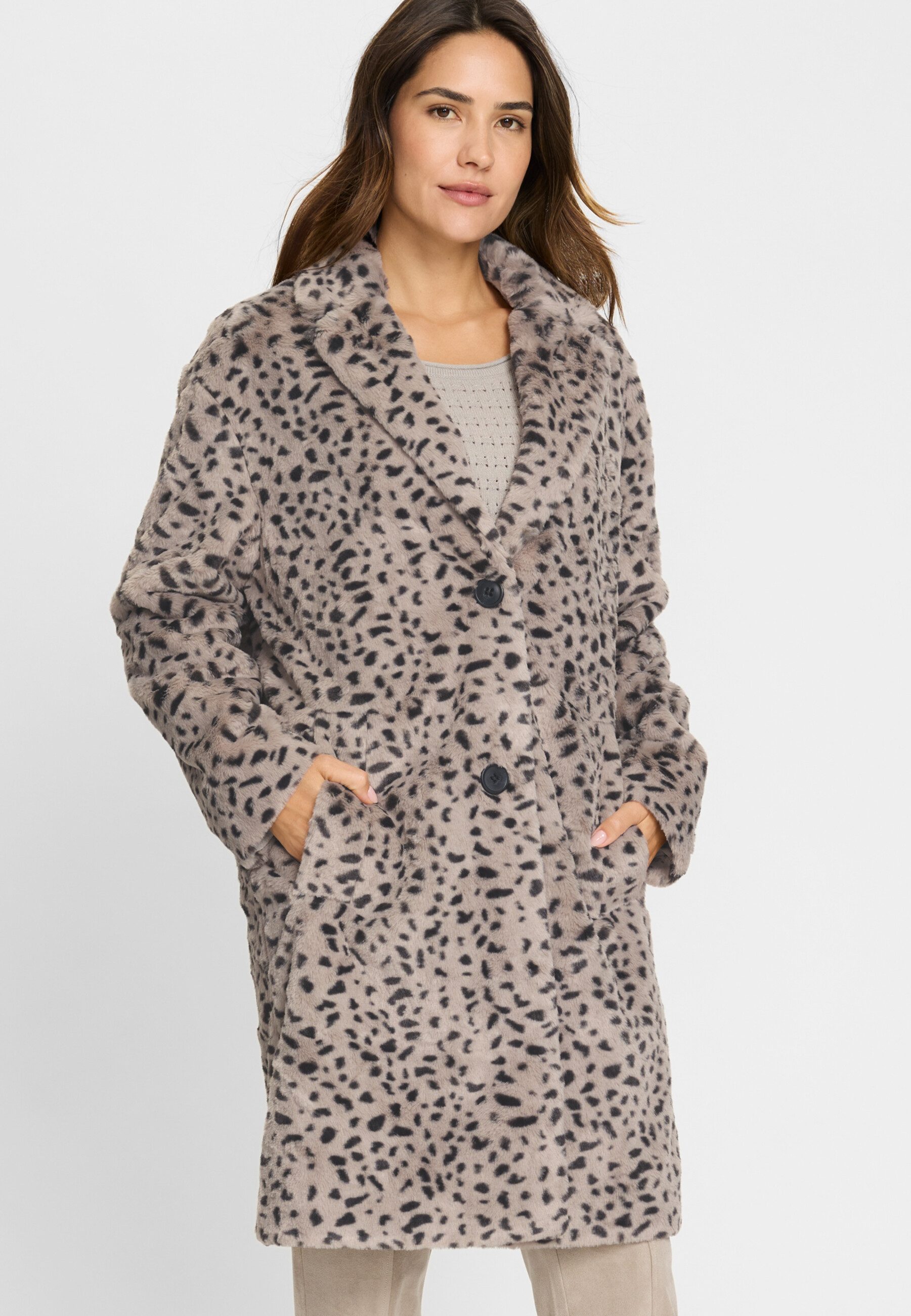Olsen Fellimitatmantel mit Animalprint