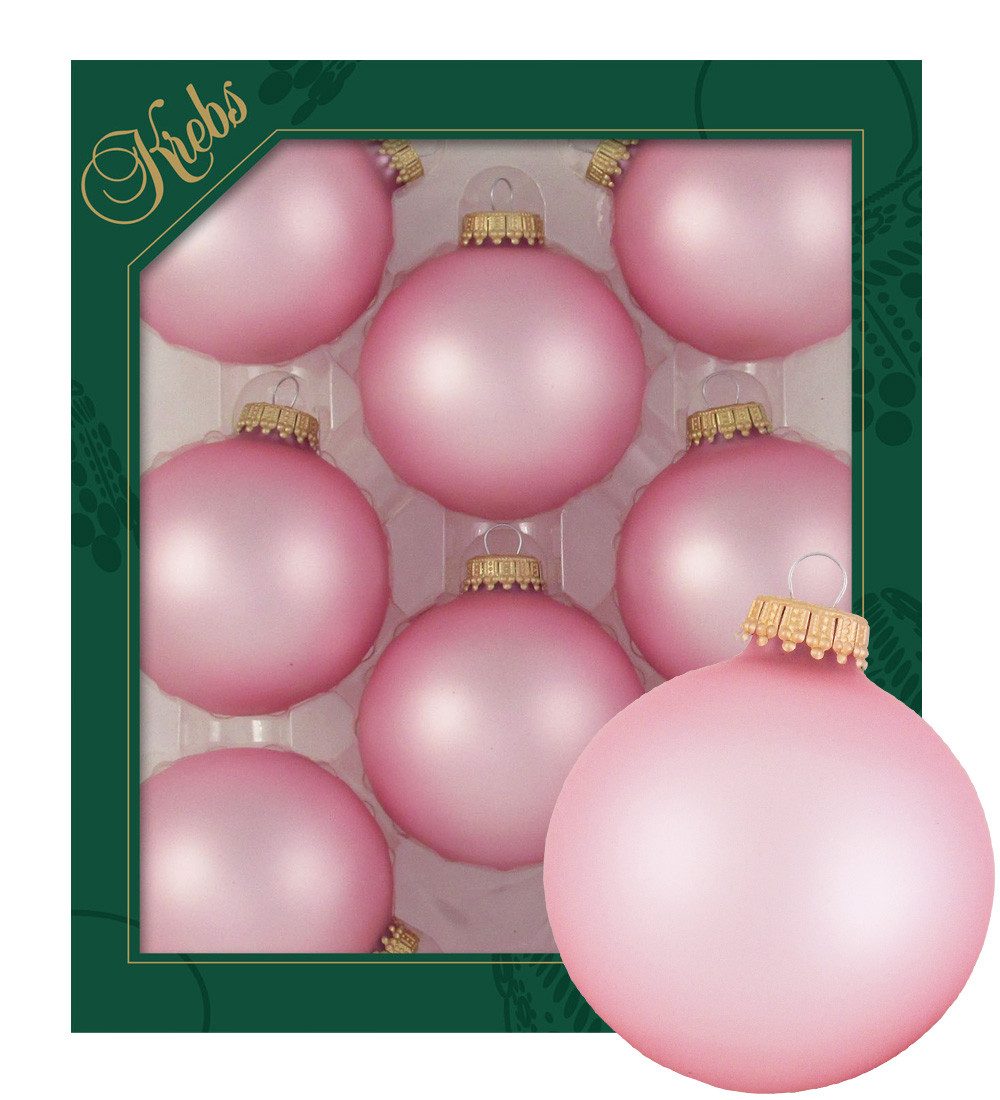 Krebs Glas Lauscha Weihnachtsbaumkugel Christbaumkugeln - 8er Set - Altrosa Glanz - ca. 7cm - aus Glas, für elegante, skandinavische und zeitlos-moderne Deko-Konzepte