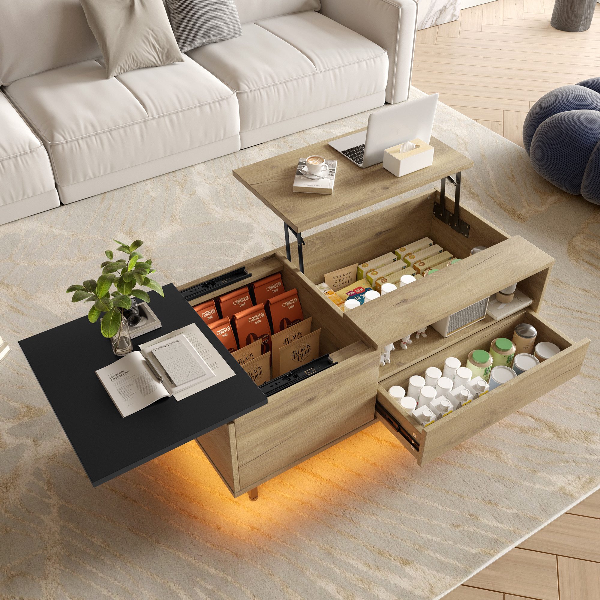 OKWISH Couchtisch Kaffeetisch Wohnzimmertisch Sofatisch (Höhenverstellbarer günstig online kaufen