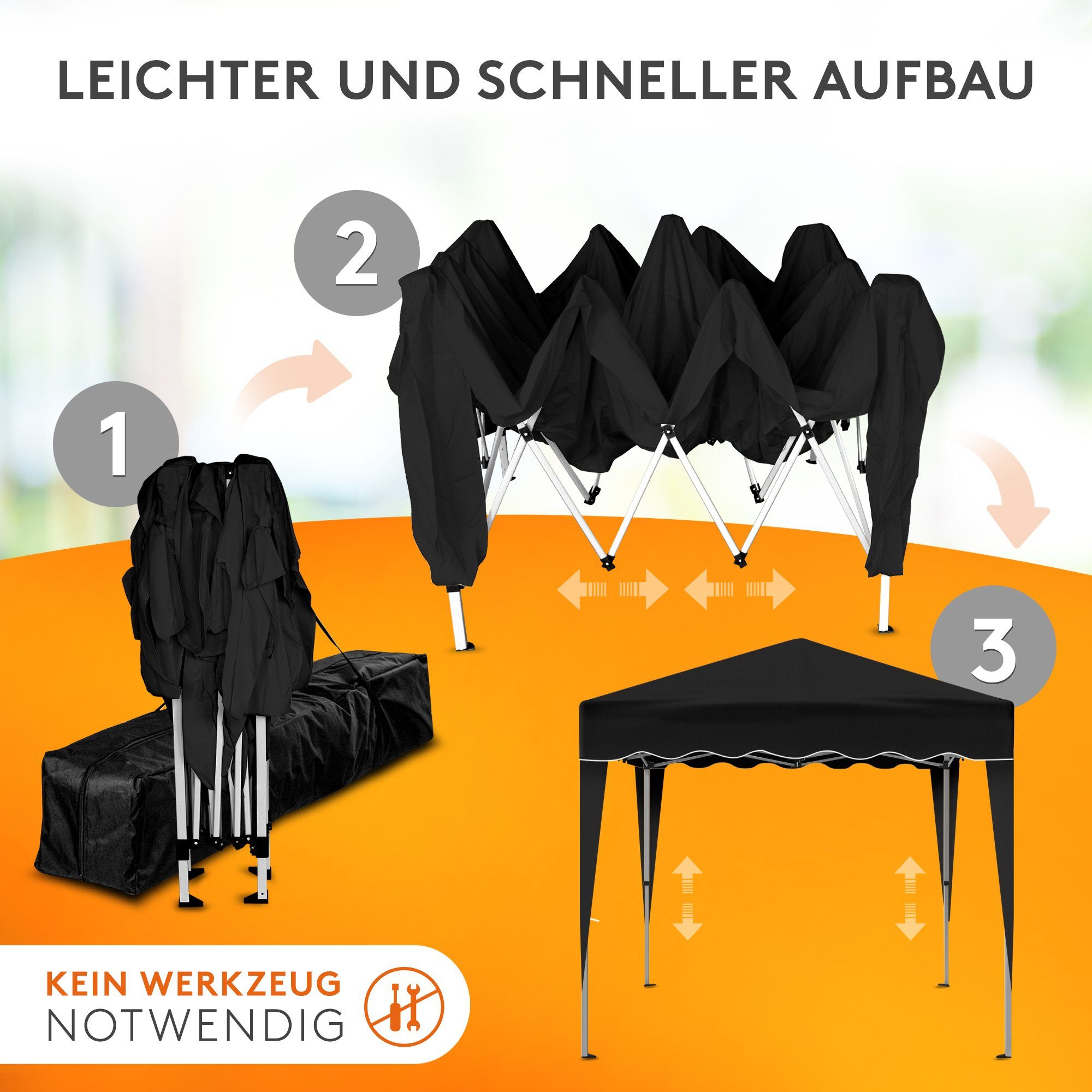 Kronenburg Faltpavillon 3x3 m wasserdicht - Gartenpavillon, Partyzelt stabil, UV-Schutz 50+, mit 0 Seitenteilen, Wetterfester Schutz, Leichter Aufbau, Inklusive Tragetasche & Zubehör