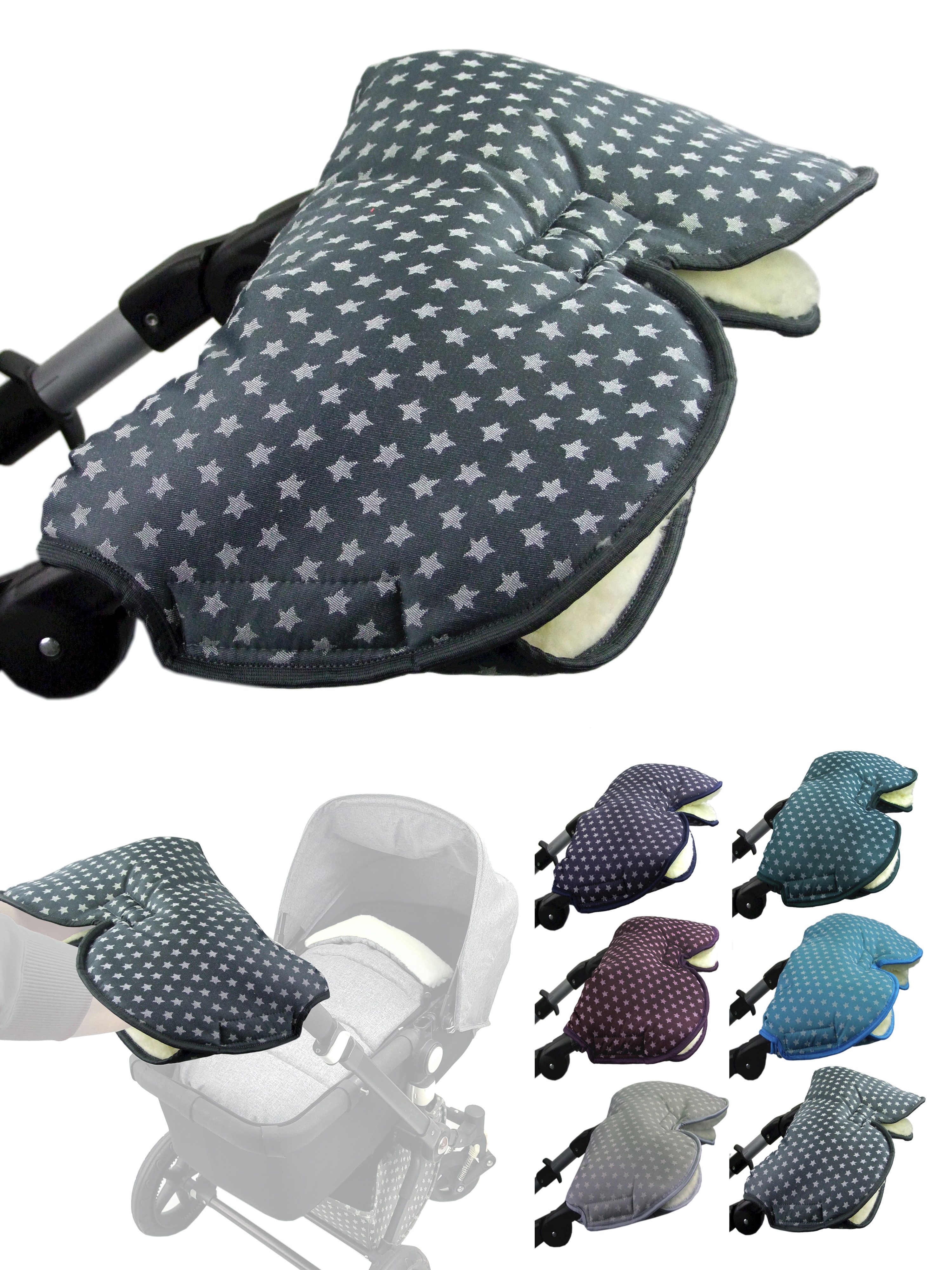 BambiniWelt by Rafael K. Kinderwagen-Handwärmer Handschuhe Muff Handwärmer Handmuff für Kinderwagen STERNE Wolle, Universalgröße