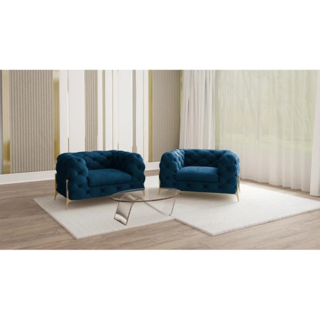 mit S-Style Chesterfield-Sessel mit Füßen, Metall Wellenfederung Goldene Ashley Marineblau Möbel