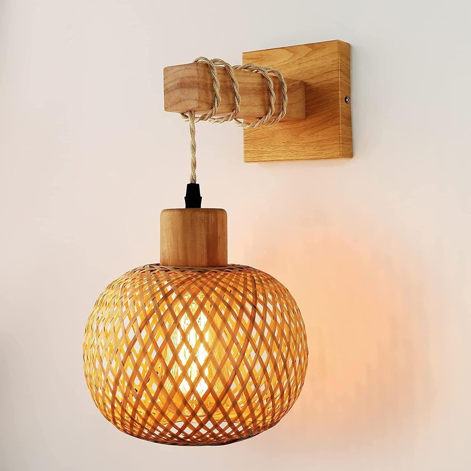 FELIXLEO LED-Lichterkette Vintage Wandleuchte für den Innenbereich, Wandlampe aus Holz und