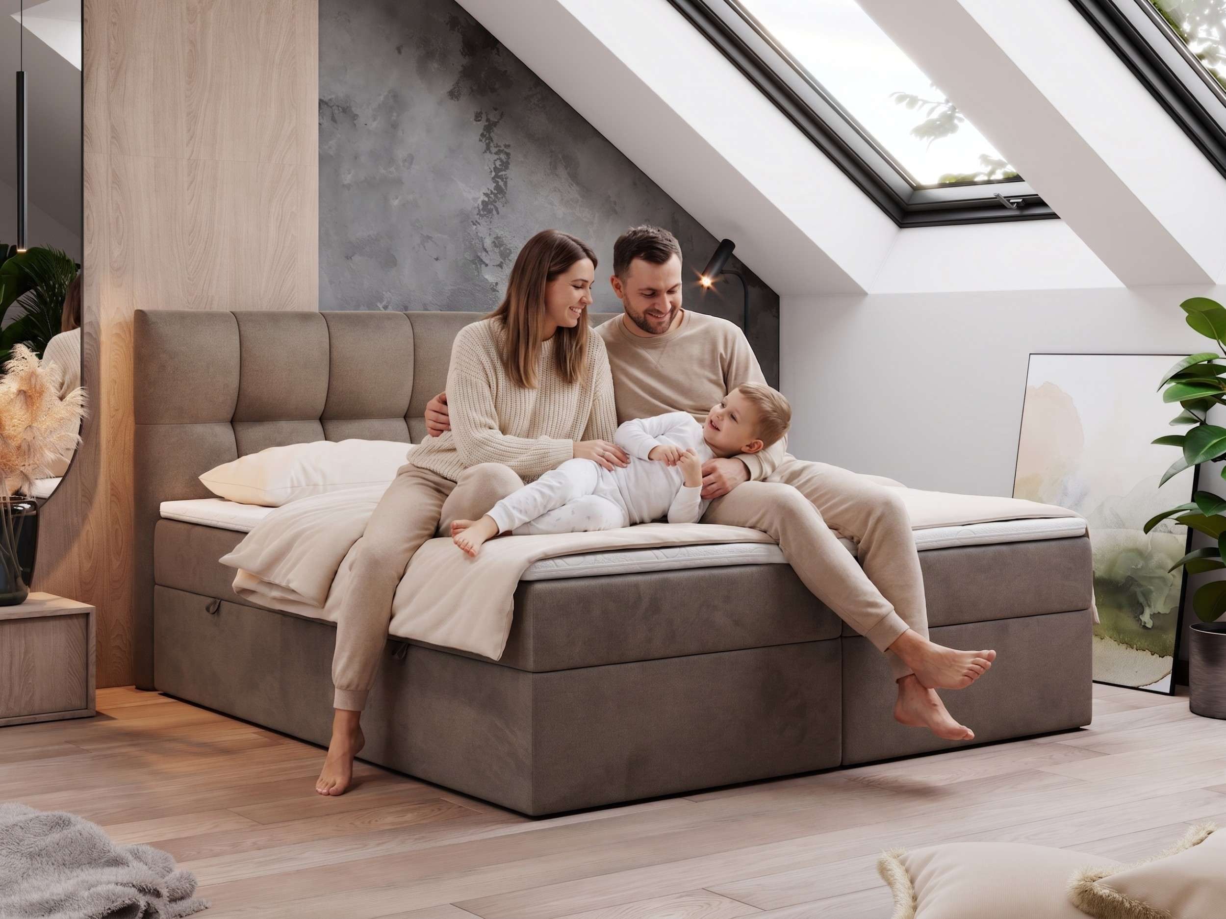 MKS MÖBEL Boxspringbett Rico (Set, Packung, T30-Schaum, Polsterbett, 7 Härtezonen, H3-Matratze), mit Bettkästen, Doppelbett mit Multipocket-Matratzen und Topper