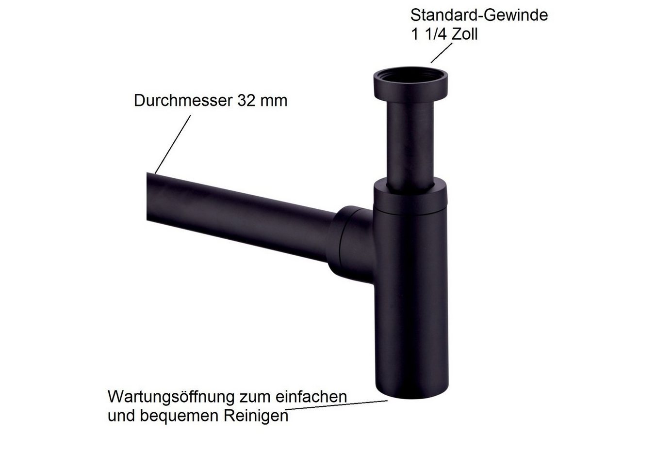 Thumbnail - Sanixa Siphon Ablauf für Waschbecken Pop Up Ablaufset Sifon Röhren-Syphon, (4-tlg., Schwarz rund Standard Größe), Design...