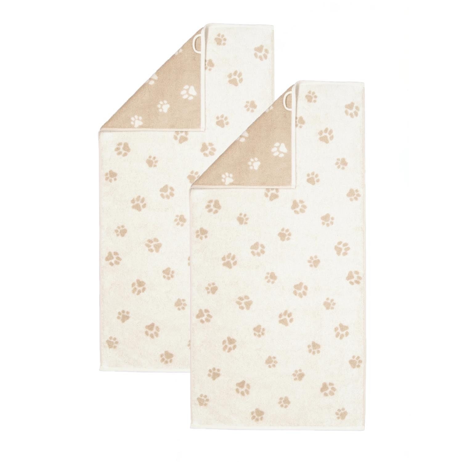 Cawö Handtuch 2 Stück Cawö We love Dogs Handtücher 6247-33 Pfoten Natur 50x100, Walkfrottier (Spar-Set, 2-St), 100% Baumwolle