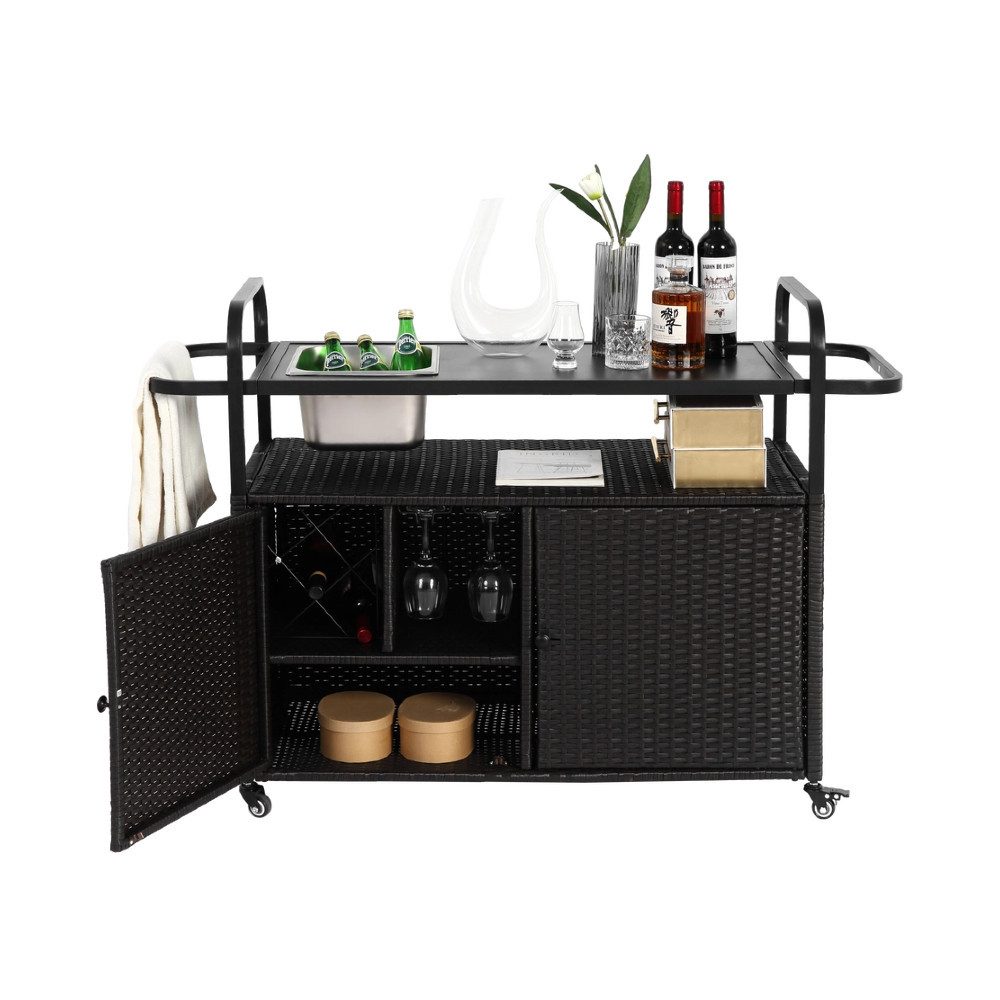 OKWISH Servierwagen Außenstangentisch, Wicker Bar Cart günstig online kaufen
