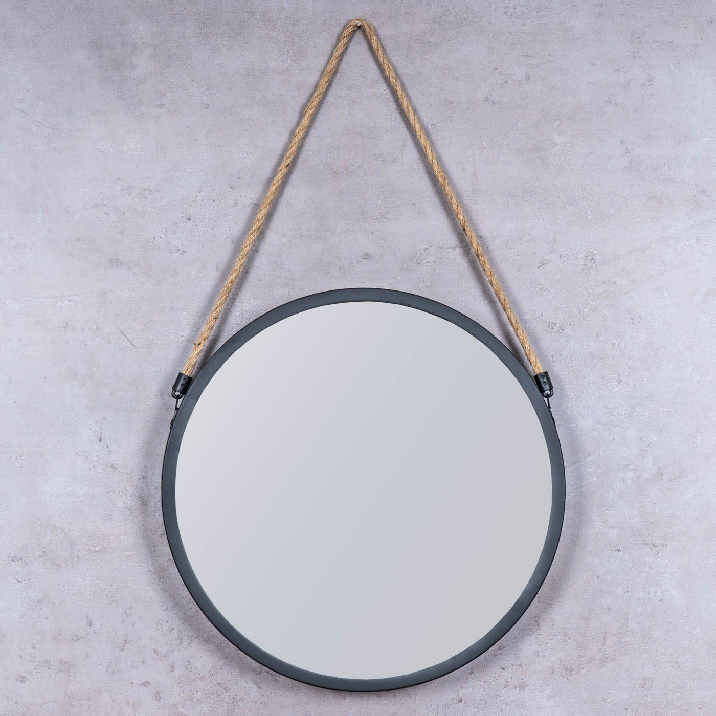 Levandeo® Wandspiegel, Spiegel 30cm Rund Schwarz Metall Jute Wandspiegel Fl günstig online kaufen