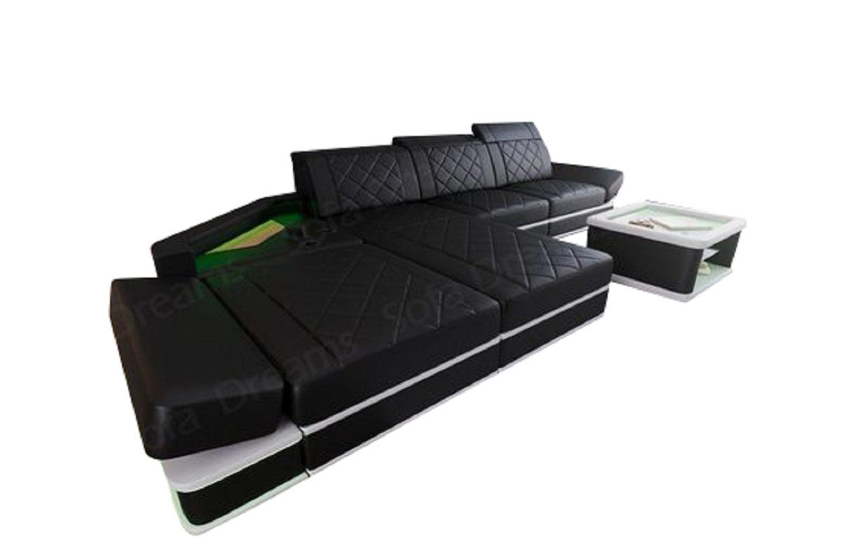 Sofa Dreams Ecksofa Leder Designer Sofa Couch Perugia L Form Ledersofa, Ledercouch mit LED-Beleuchtung