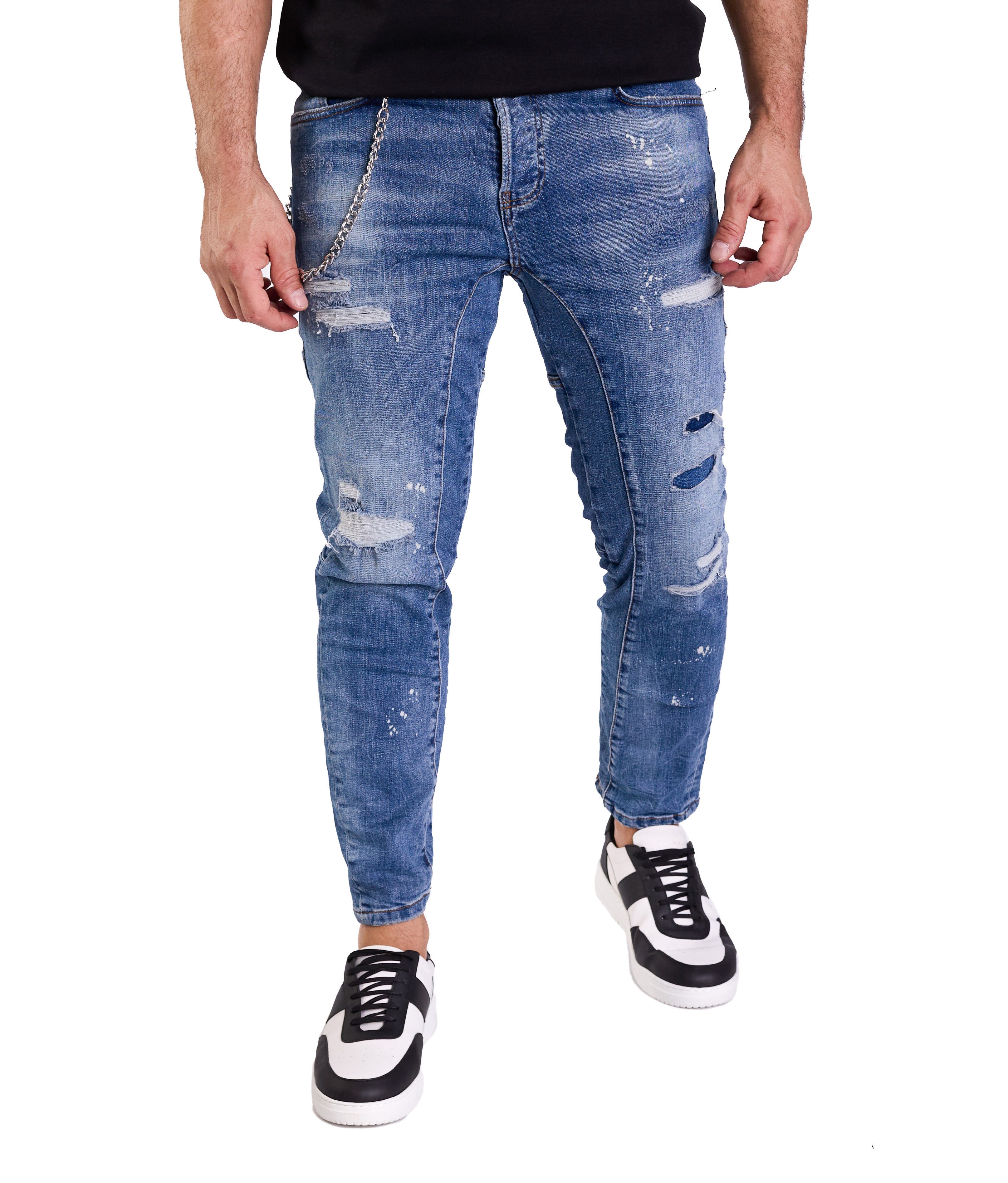 Skinny-fit-Jeans Destroyed Herren Jeans Skinny Fit Blau 16401 W30/L32