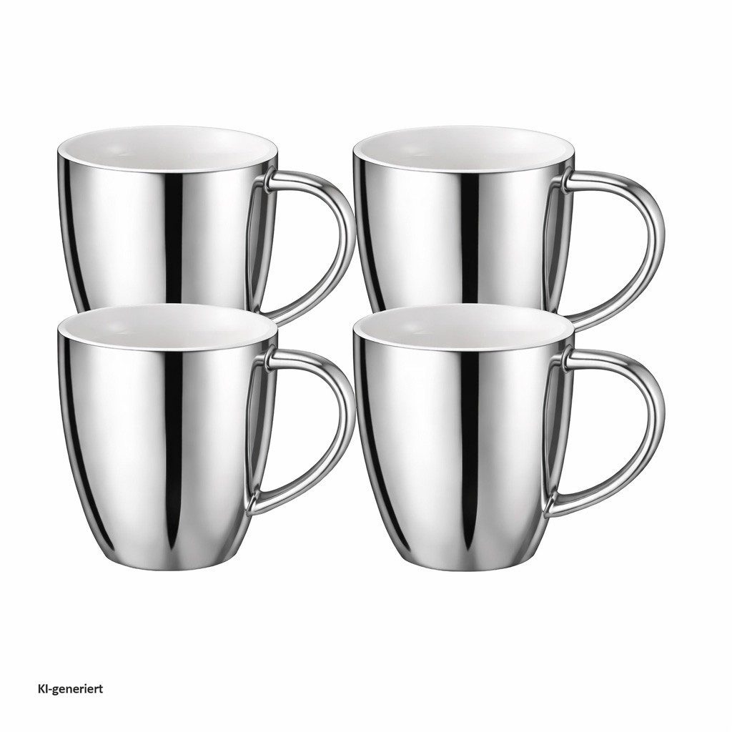 Neuetischkultur Tasse Becher Set silberfarben 4 teilig 250 ml mit Henkel, Keramik