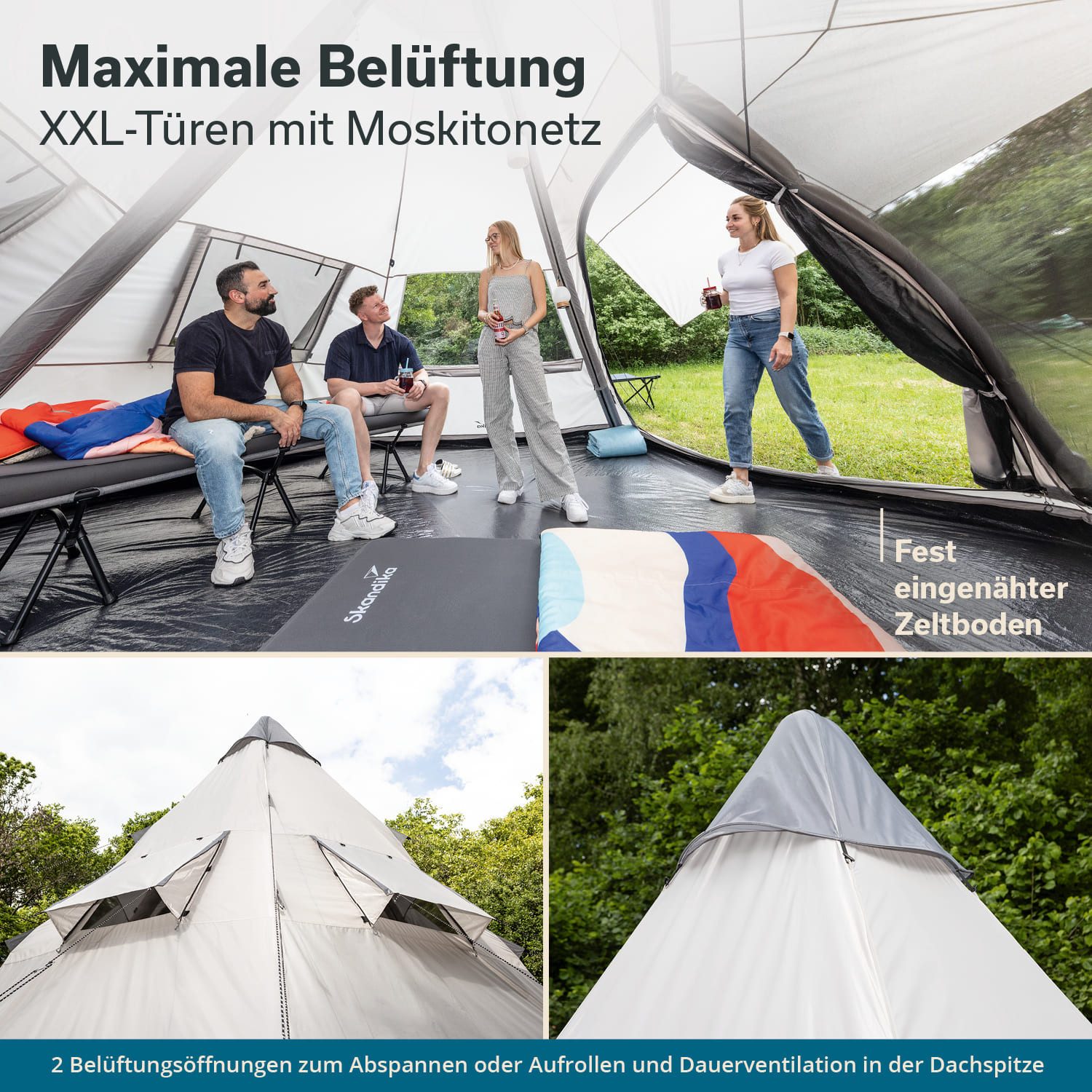 Skandika Tipi-Zelt Luftzelt Tipi Hetta 460 Air Protect, Aufblasbares Familienzelt, Personen: 6 (2 Eingänge mit Doppeltüren aus Moskitonetz und Verdunkelung), 2, – Bild 5 von 5