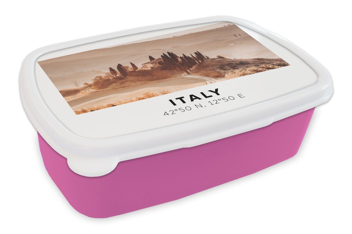 Lunchbox Toskana Italien für Brotdose Kunststoff Kinder, Brotbox Mädchen, - Snackbox, - Bäume, (2-tlg), Kunststoff, MuchoWow rosa Erwachsene,