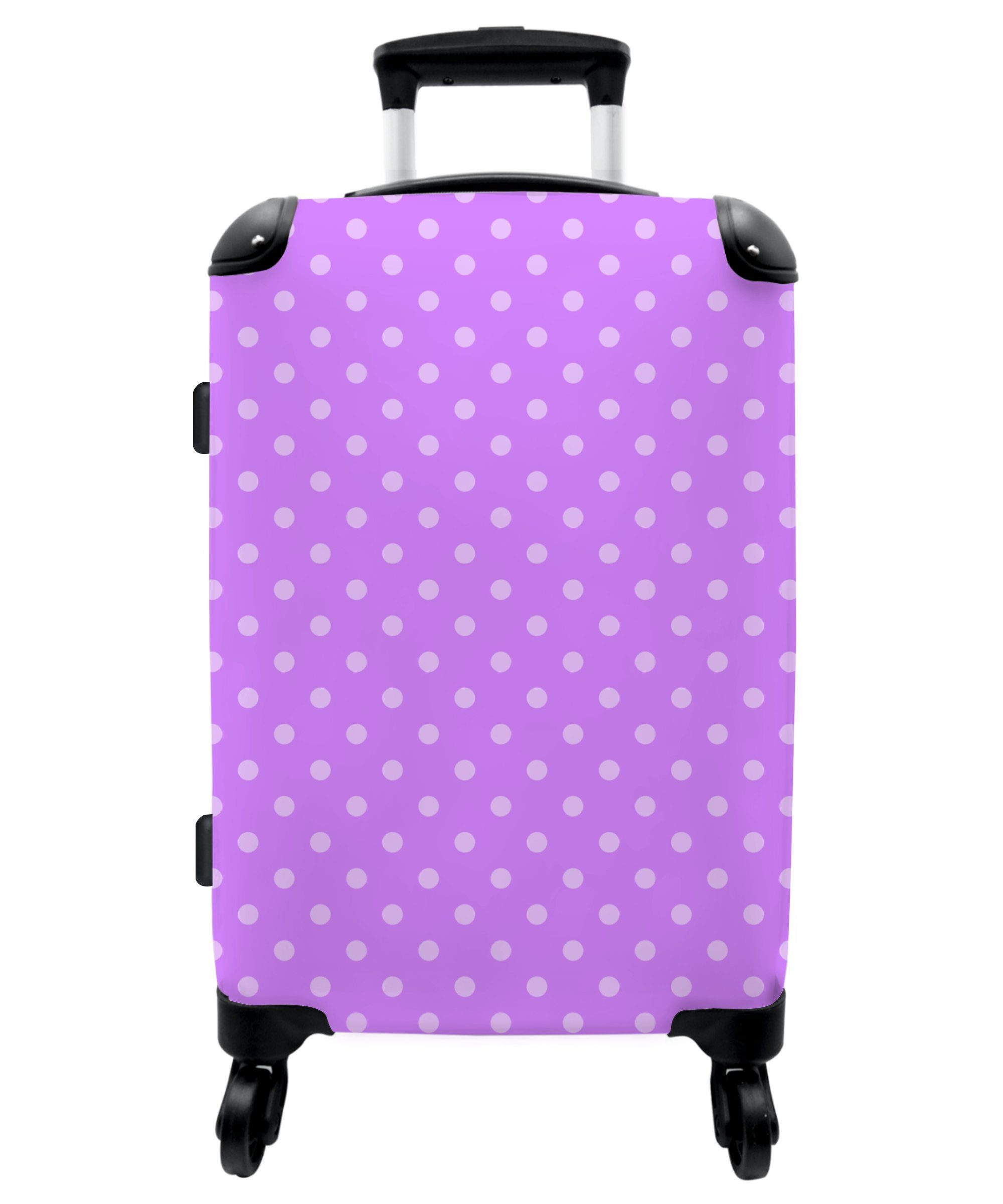 NoBoringSuitcases.com© Koffer Lila - Muster - Punkte 67x43x25cm, 4 Rollen, Mittelgroßer Koffer für Erwachsene, Reisekoffer