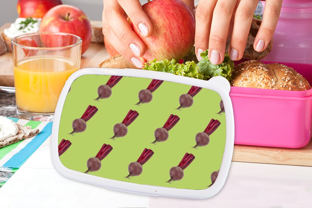 Kunststoff Kunststoff, Kinder, - rosa MuchoWow - Erwachsene, Gemüse Bete Brotbox für Lunchbox Brotdose Mädchen, Grün, Rote (2-tlg), Snackbox,