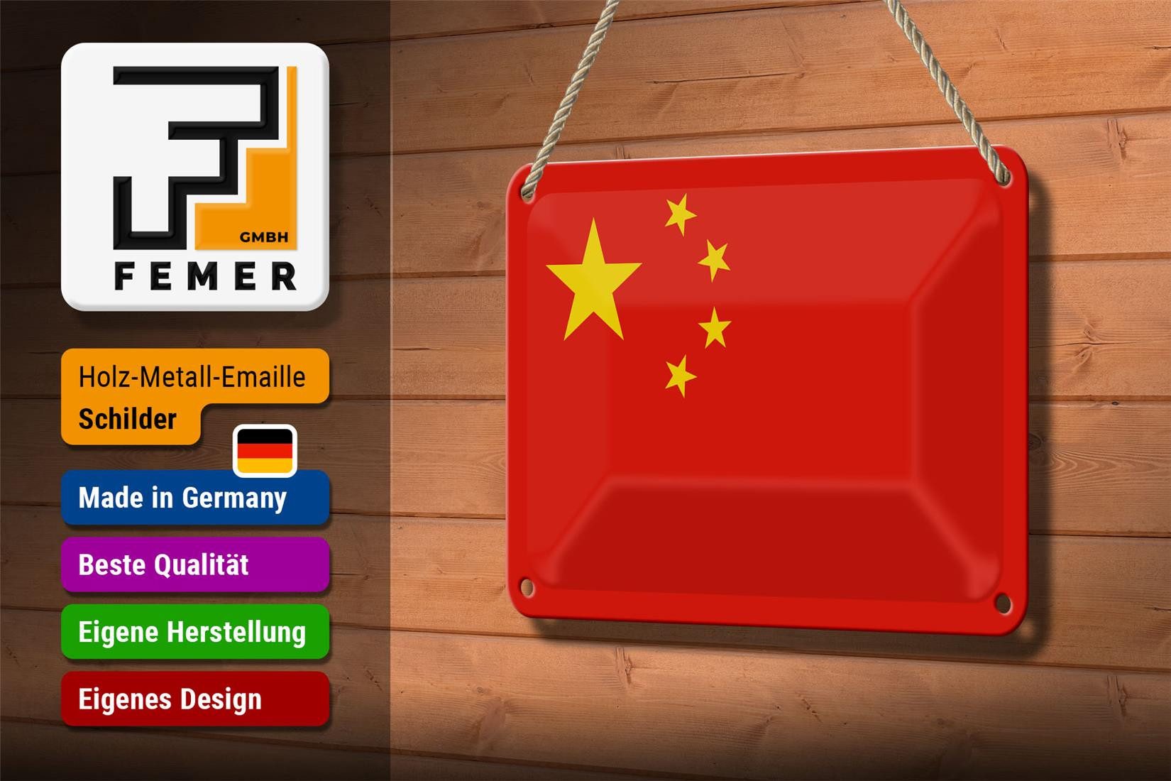 Femer GmbH Metallschild Flagge China 18x12cm Flag of China, (1 St), gewölbte Oberfläche, abgerundete Ecken, umgeschlagene Kanten
