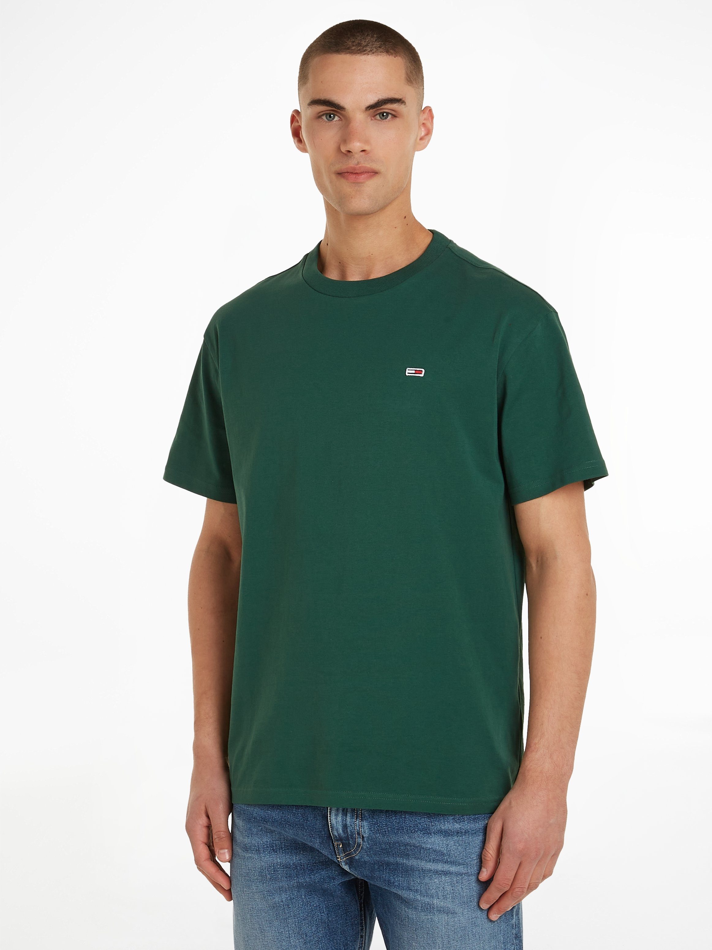Tommy Jeans T-Shirt TJM CLASSIC JERSEY C NECK mit Logostickerei court green
