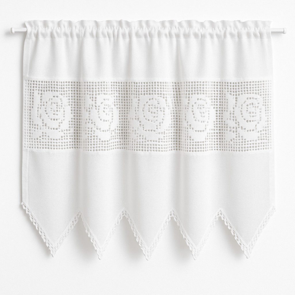 HOSSNER - ART OF HOME DECO Scheibengardine 40x125 cm (1 St), blickdicht, Baumwolle, Vintage, Romantische Stickerei