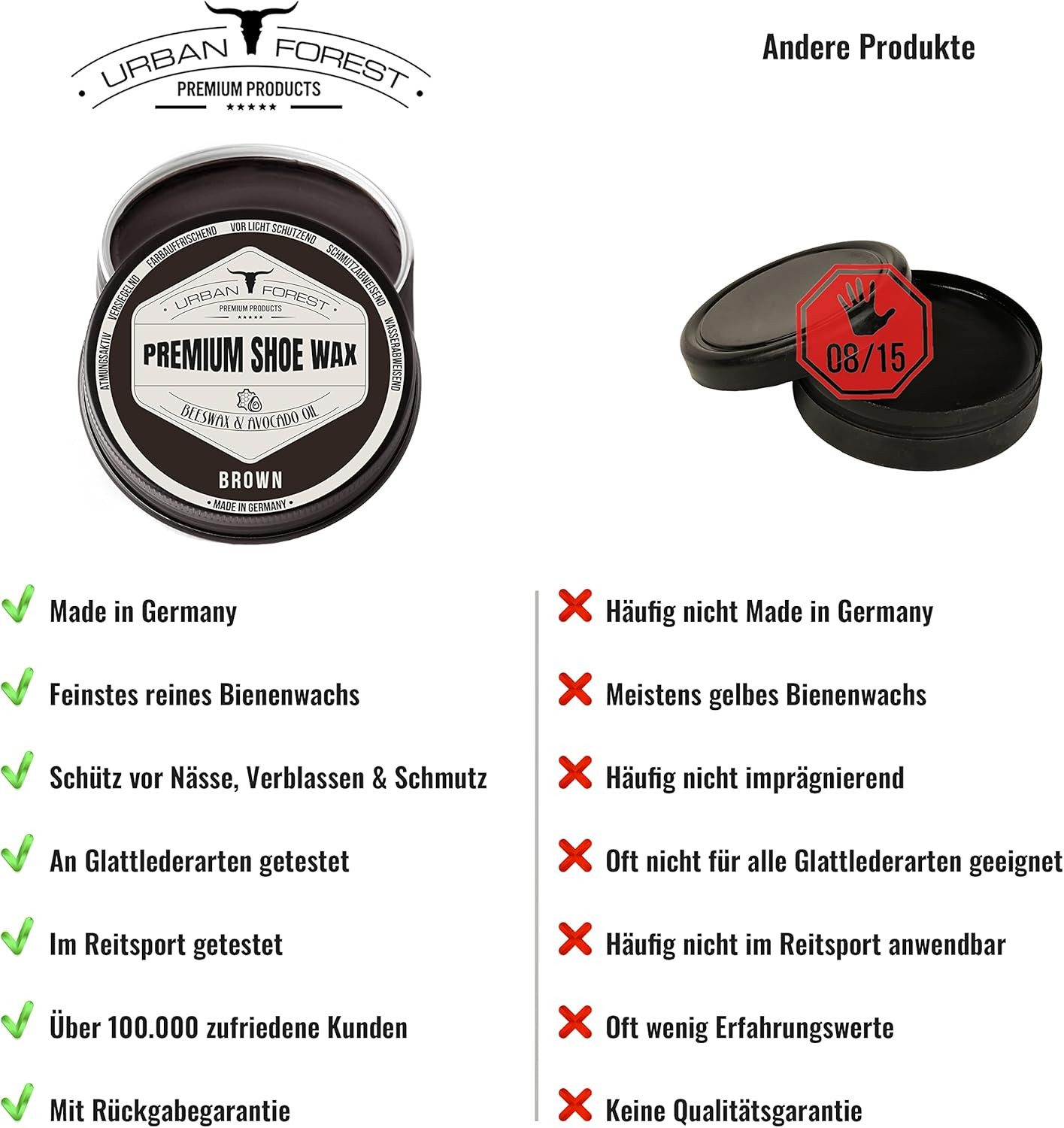 URBAN FOREST Schuhcreme Schuhwachs Braun mit Bienenwachs & Avocado-Öl 150ml Schuhcreme