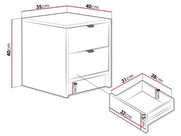 MIRJAN24 Nachttisch Tireno 2SZ (mit zwei Schubladen), Aluminiumgriff in der Farbe Gold