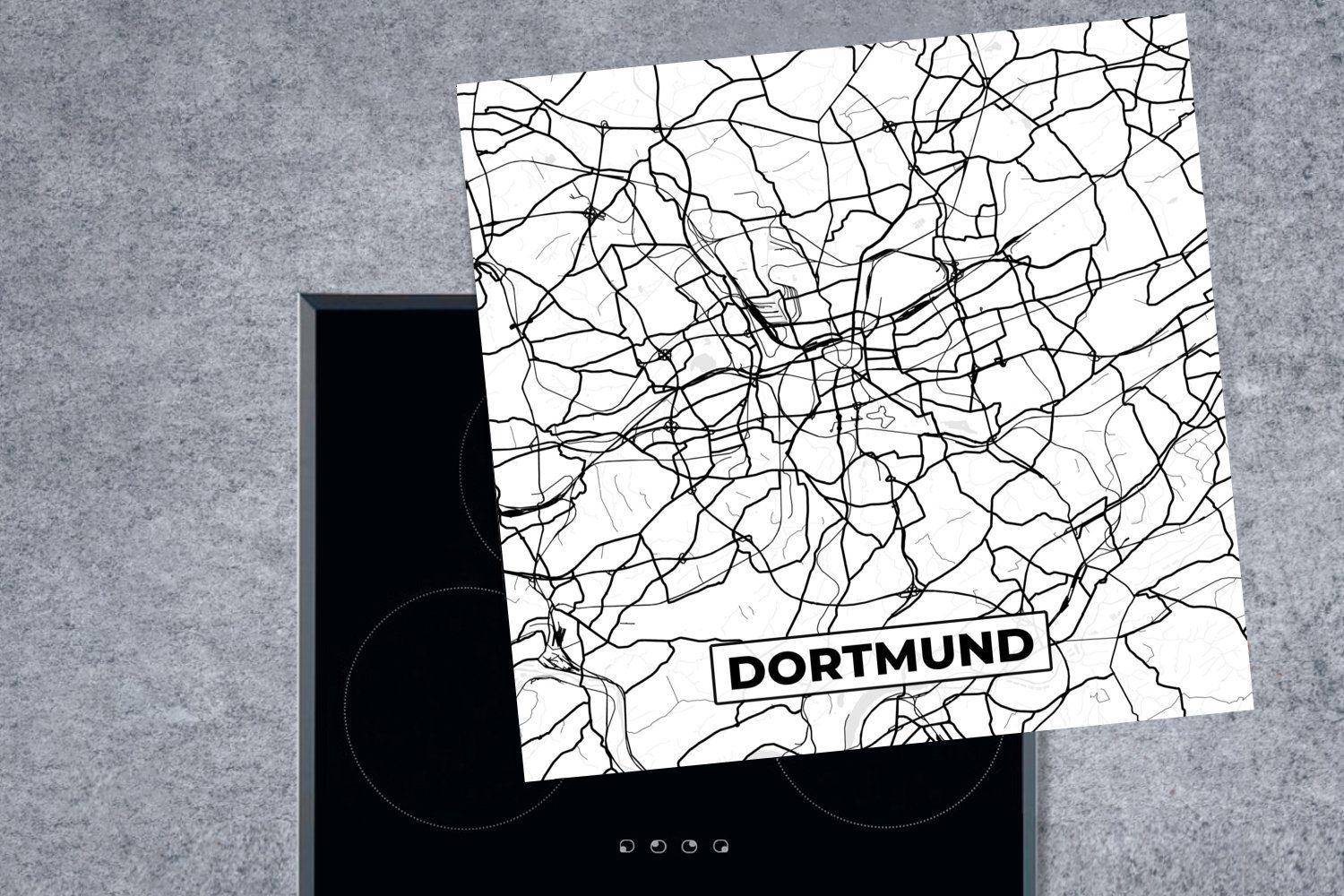 MuchoWow Herdblende-/Abdeckplatte Dortmund Vinyl, Arbeitsplatte 78x78 - Ceranfeldabdeckung, Karte küche (1 - Stadtplan, für tlg), cm