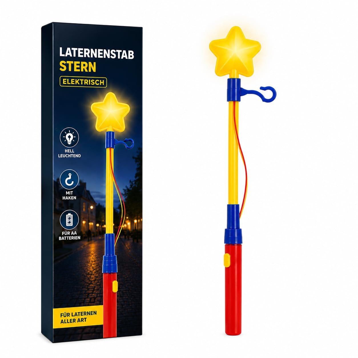 TK Gruppe LED Laterne Elektrischer Laternenstab mit leuchtendem Stern und Haken