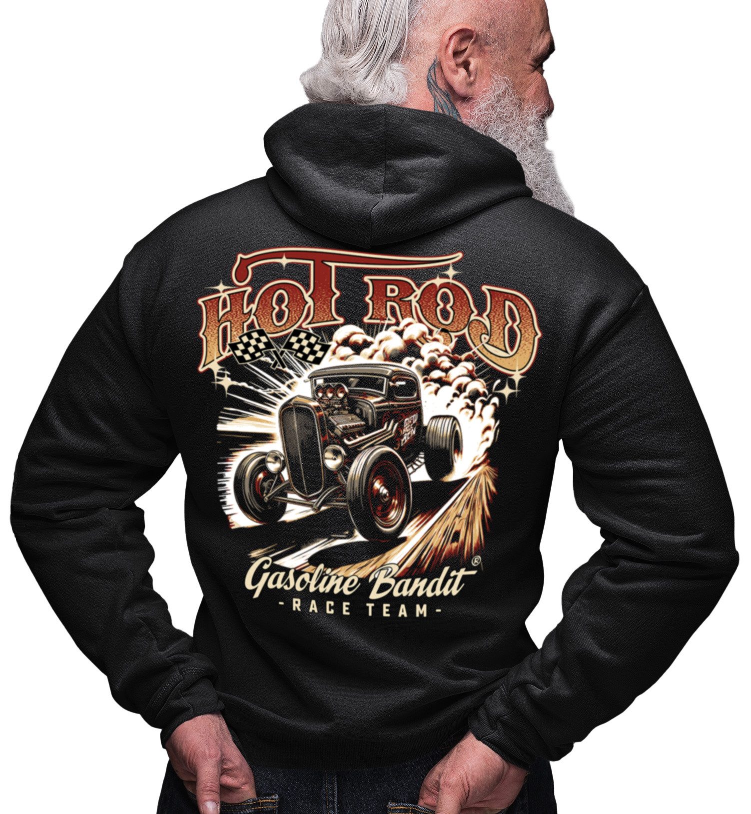 GASOLINE BANDIT® Kapuzensweatjacke für Rockabilly, Motorsport und Oldtimer Fans: Hot Rod - Race Team