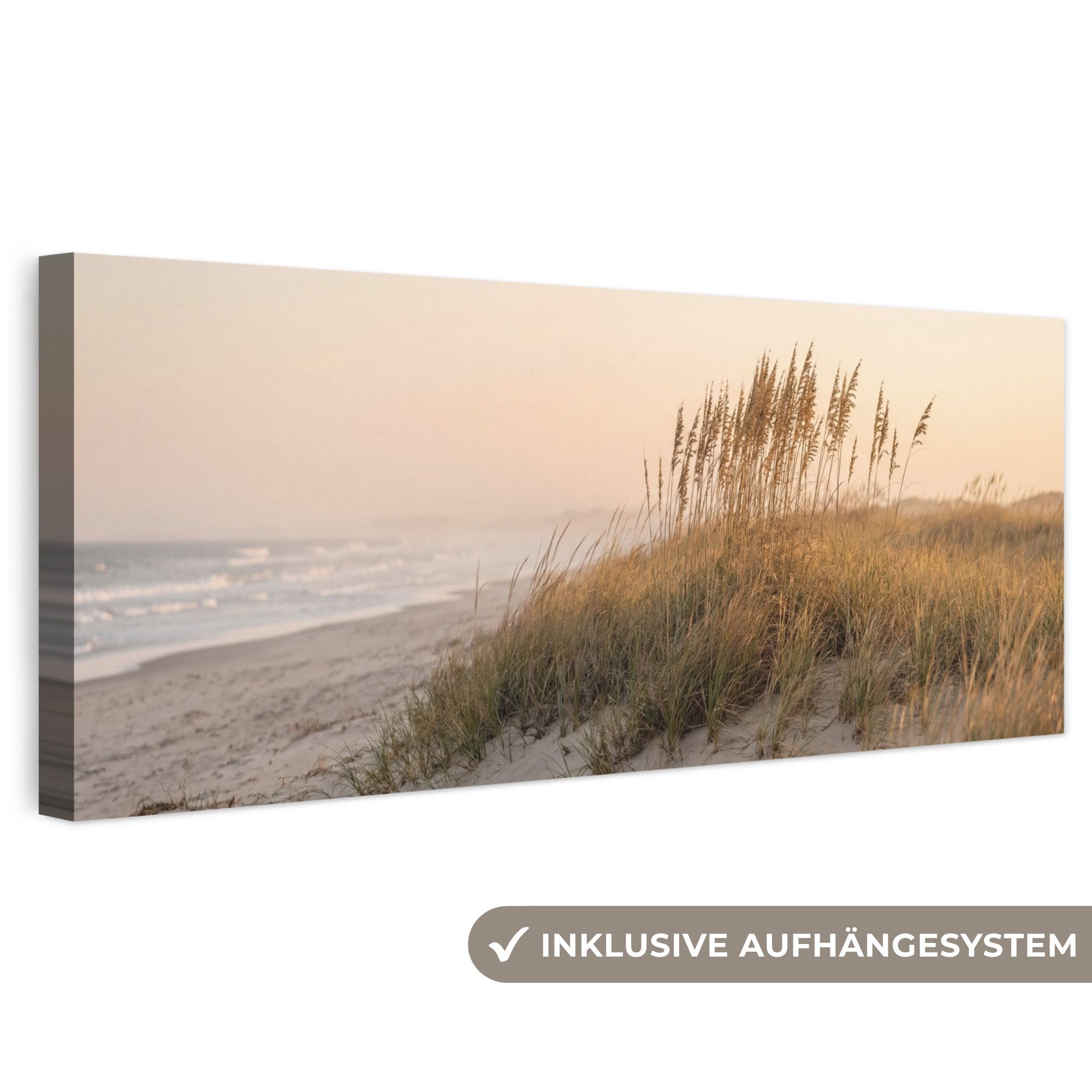 OneMillionCanvasses® Leinwandbild Panorama Dünenlandschaft - Sonnenuntergang - Strand, Fotodruck (1 St), Wandbild, Deko Schlafzimmer Wohnzimmer Flur 60x20 cm