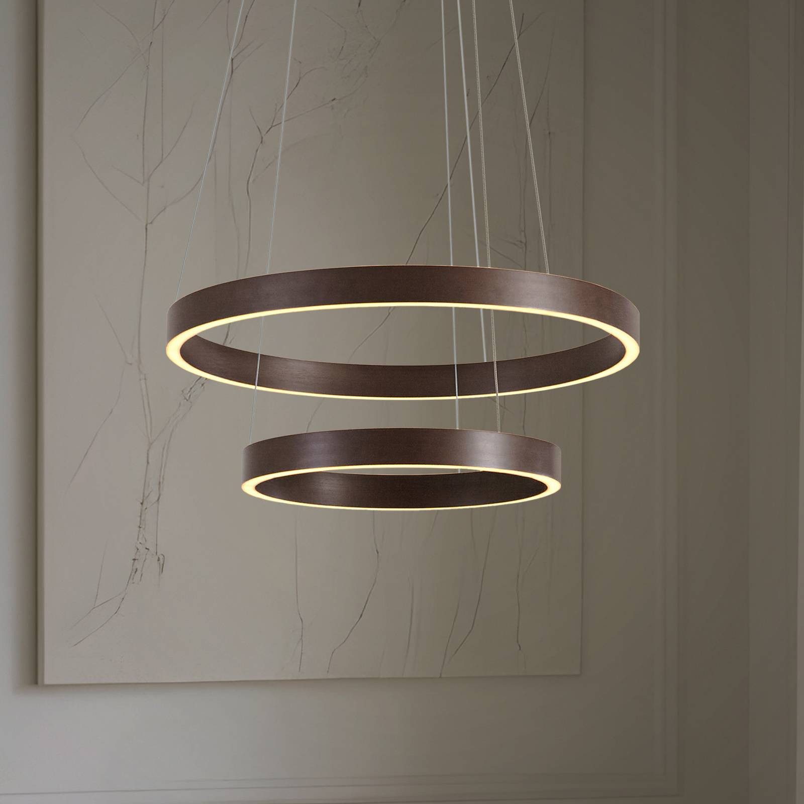 Lucande Hängeleuchte Yonam, LED, Metall, Braun Farbwechsel warmweiß / tageslicht IP20, Farbwechsel warmweiß / tageslicht