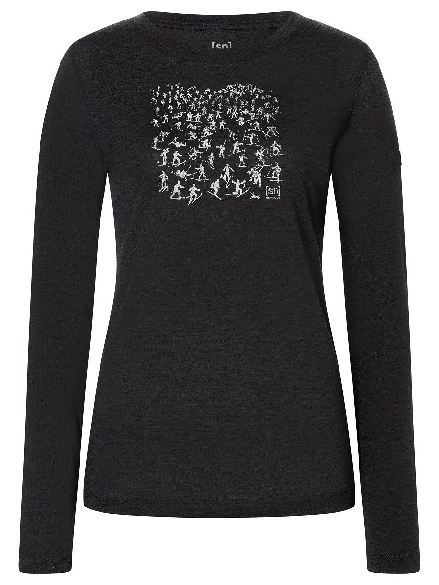 SUPER.NATURAL Langarmshirt für Damen, Merino W FREE SKI TICKETS LS mit Ski-Motiv, atmungsaktiv