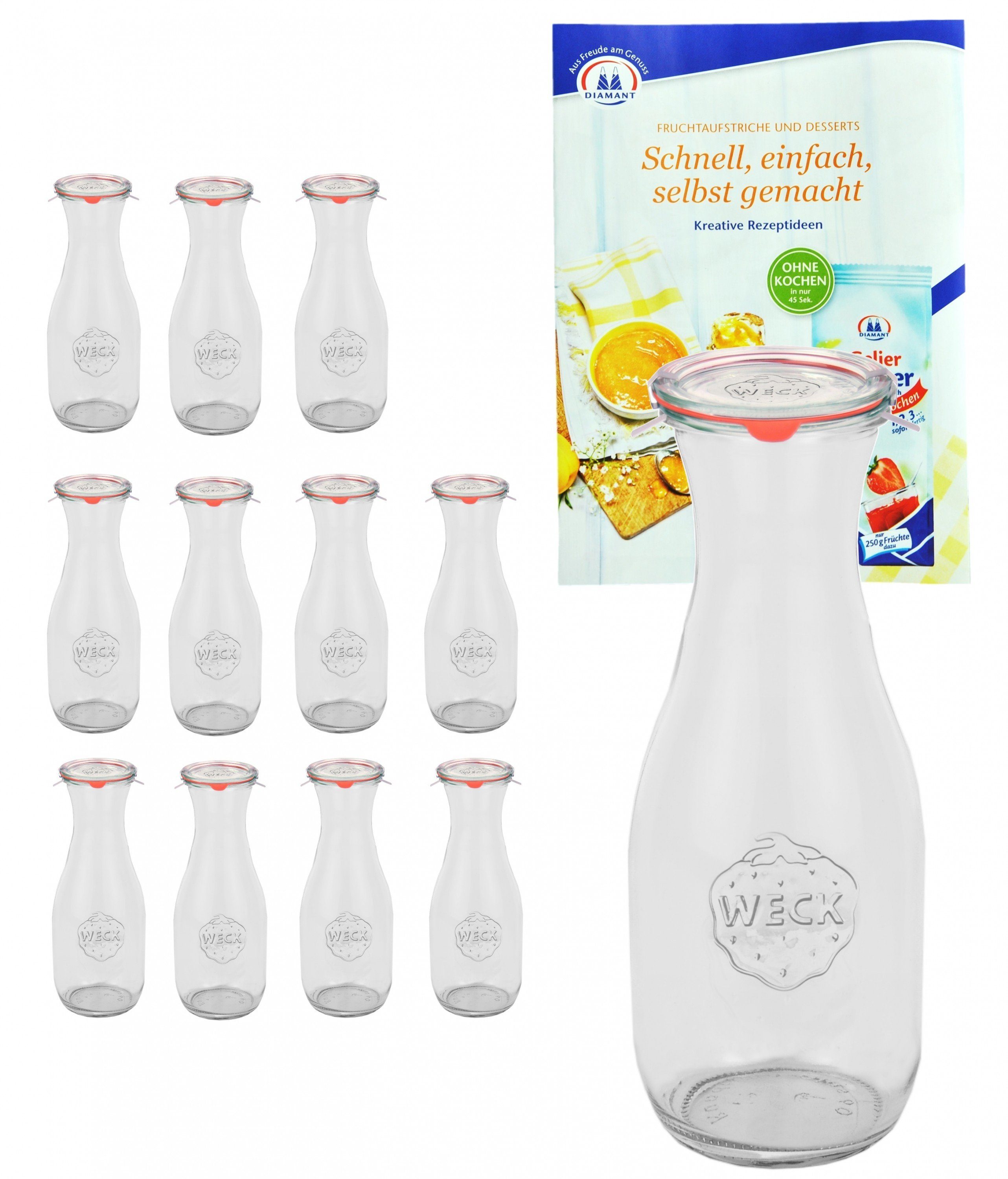 Einmachglas 12er Set Weck Gläser 1062ml Saftflasche + Deckel Einkochringe Klammer