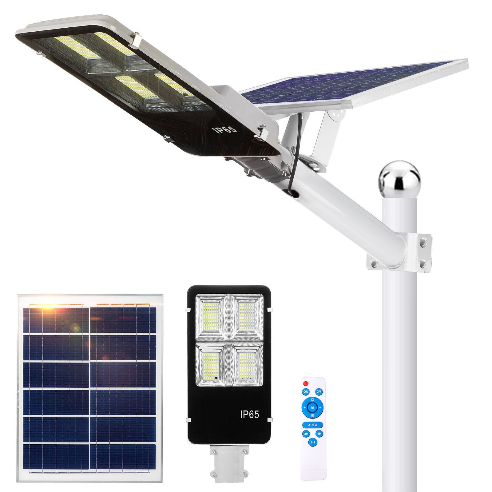 Rosnek LED Außen-Wandleuchte Solar, 6500K, wasserdicht, für Garagen Einfahrt Hof Parkplatz, Weiß (6500K), Fernbedienung, Montagearm