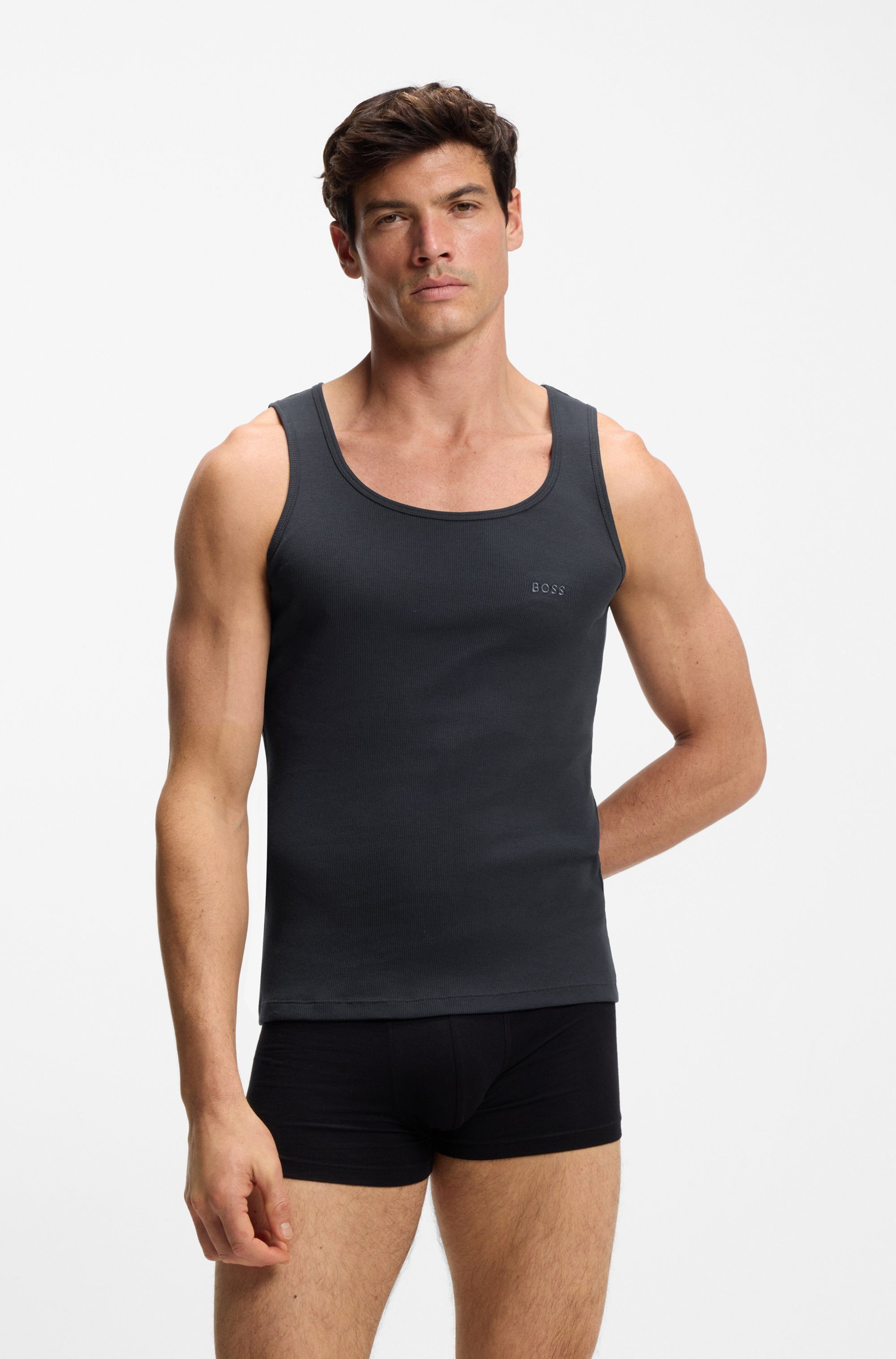 BOSS Tanktop 3P RibClassic BOSS ONE Ton in Ton Stickerei auf der Brust