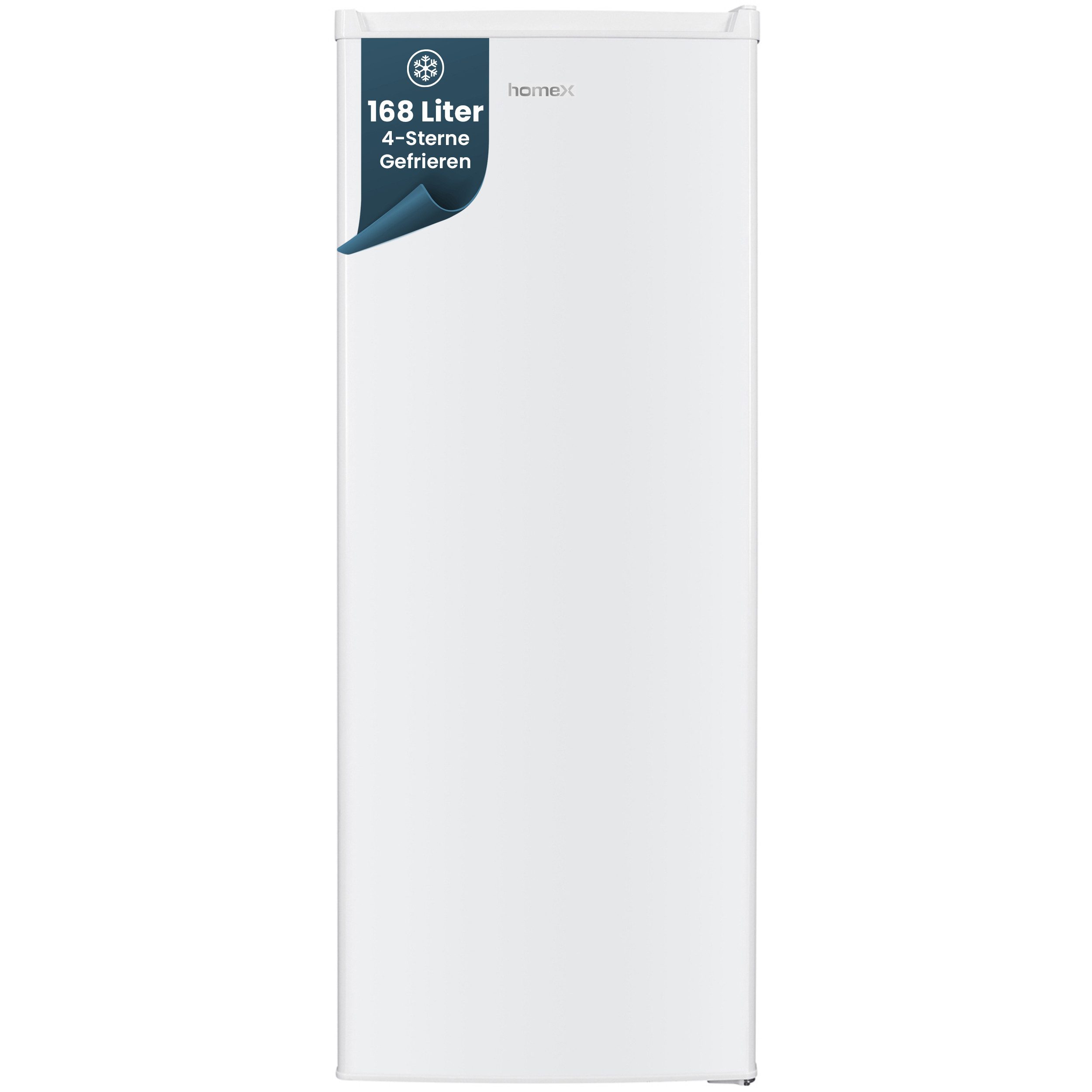 homeX Gefrierschrank FS1681E-W, 142.6 cm hoch, 54.4 cm breit, 168 Liter, Tiefkühlschrank groß, Freezer, 4-Sterne Gefrieren, leise