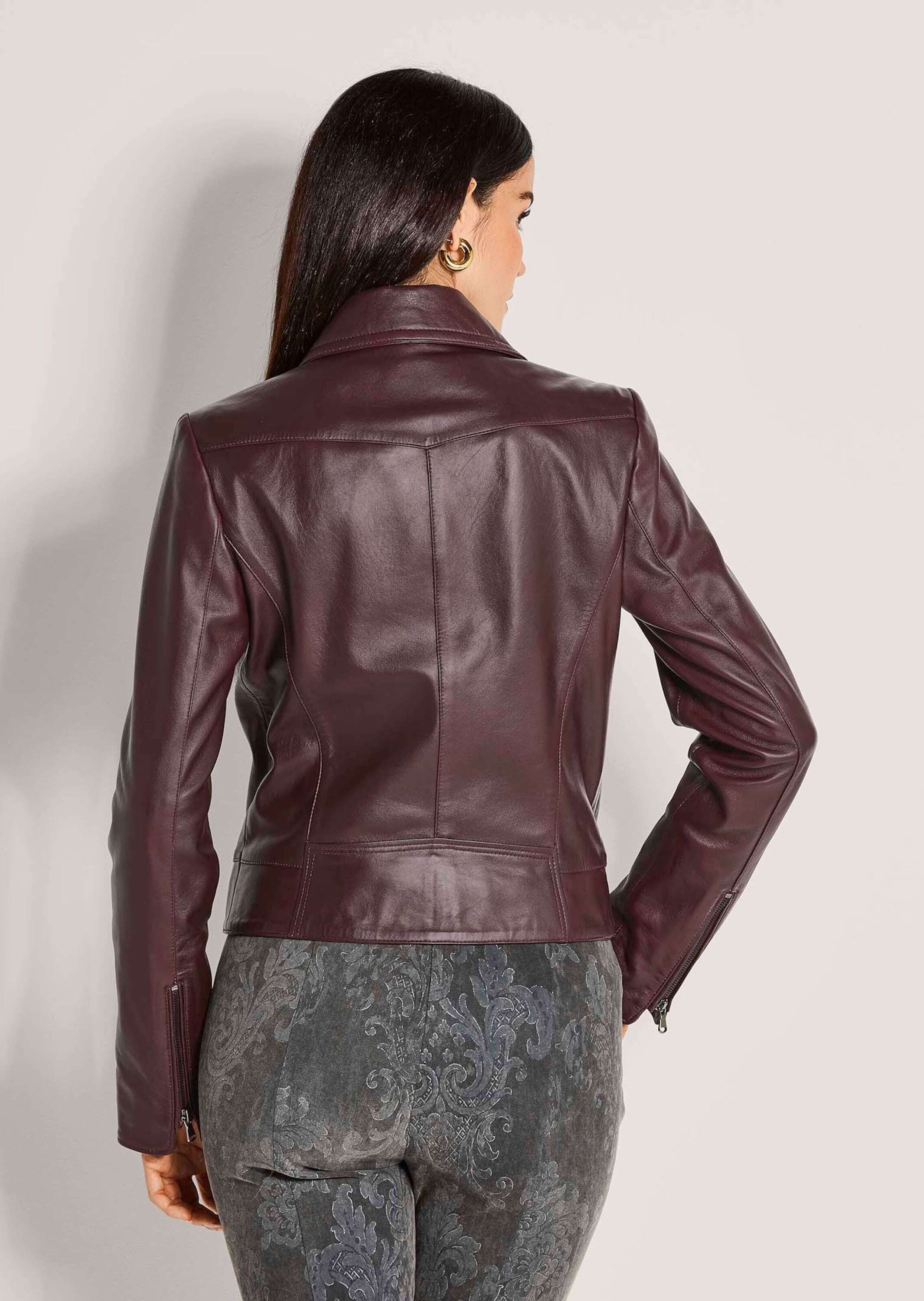 MADELEINE Lederjacke Verkürzte, elegante Lammnappa-Jacke Langarm Kurzjacke mit Reverskragen, asymmetrischer Zipper, Langarm