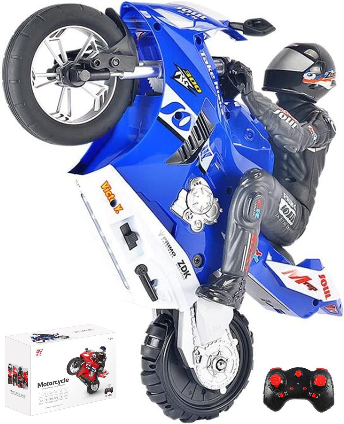 autolock RC-Motorrad Drahtlose Fernbedienung RC Motorrad mit Sound und Licht Effekt, Driftmotorrad,Sechs-Achsen Balance Rennmotorrad/Stunt RC