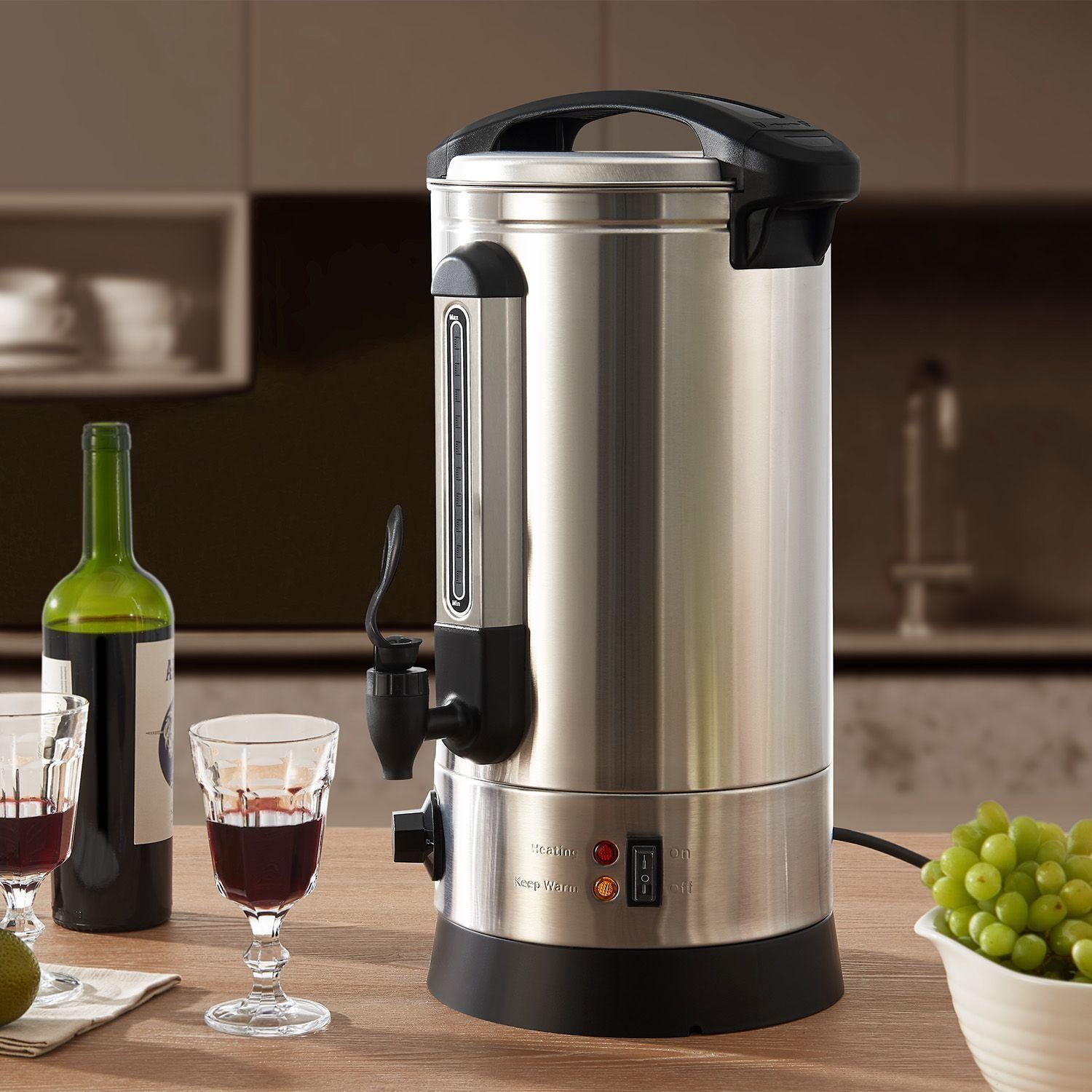Juskys Heißgetränke- und Glühweinautomat Teramo, 1500 W, 10 Liter, Zapfhahn, Thermostat, Überhitzungsschutz, Füllstandsanzeige
