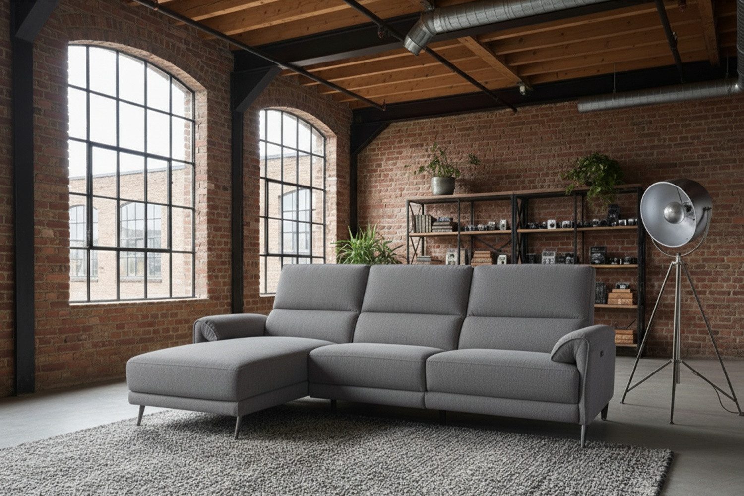 KAWOLA Ecksofa ADRIANA mit Longchair – Entspannung pur – Relaxsofa, Elektrische Liegefunktion, Flachgewebe anthrazit, Wohnzimmercouch