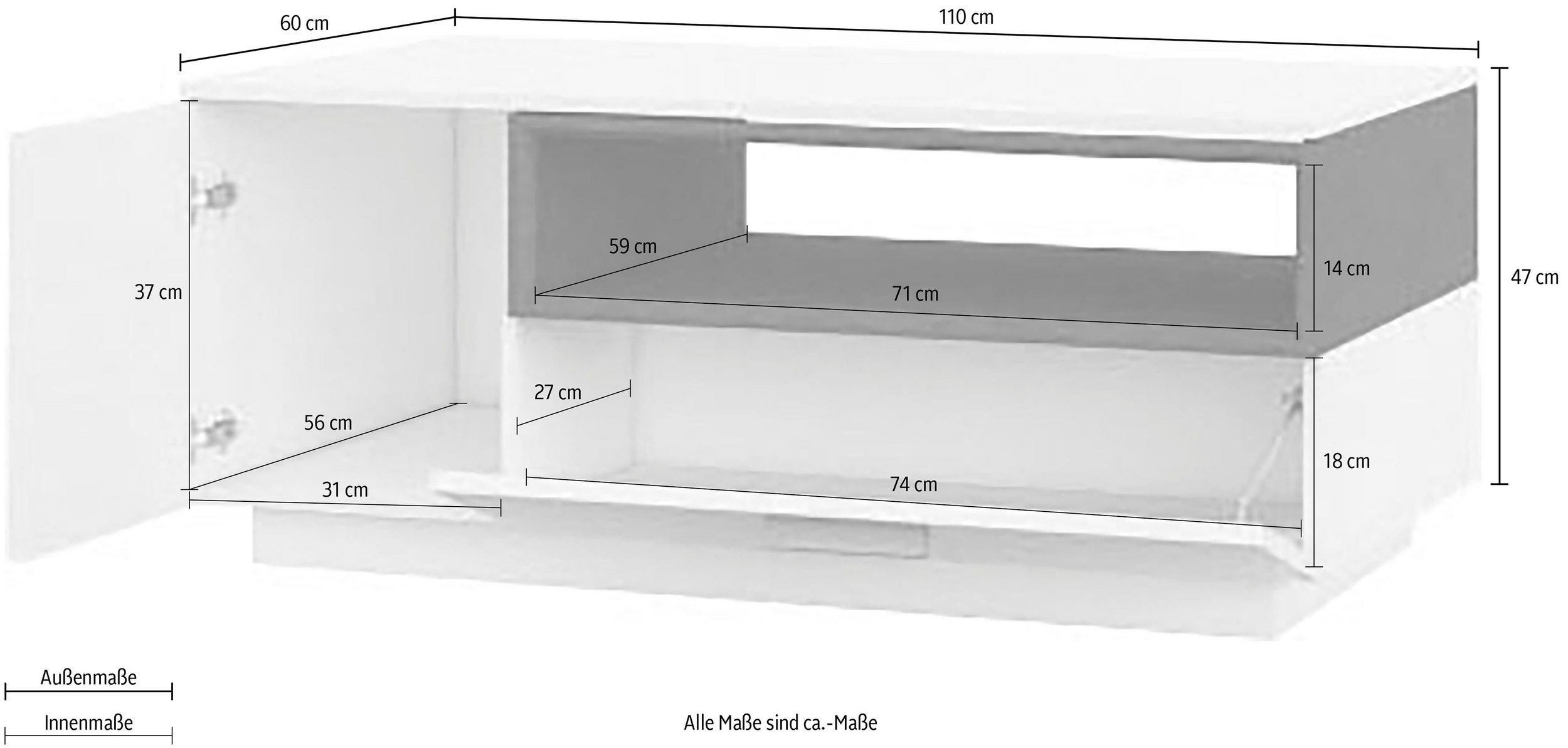 Couchtisch CARA von TRENDMANUFAKTUR - Maße