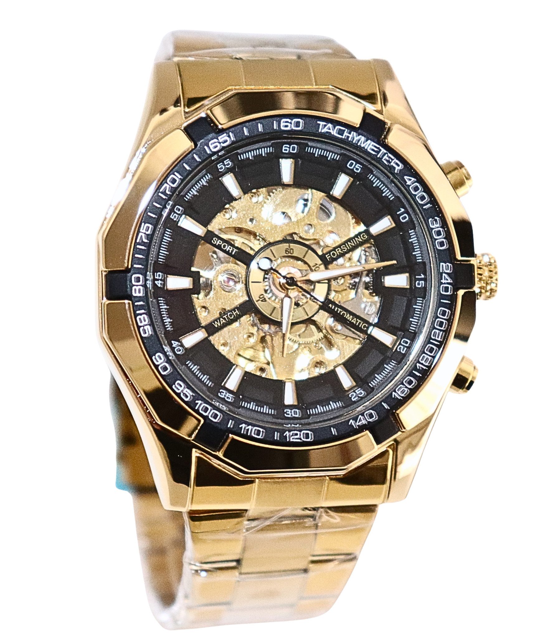 Rötting Design Automatikuhr Herrenuhr Armbanduhr Marke Forsining schwarzes Ziffernblatt, (1-tlg), Edelstahl, Skelett