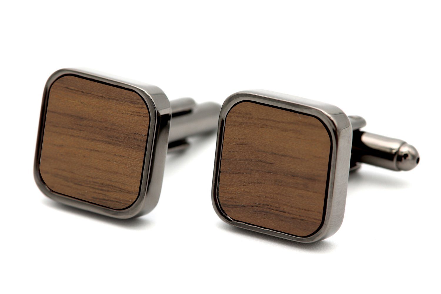 NaturSchatulle Manschettenknöpfe Holz Klassik Eckig (schwarz / silber, aus Nussbaum Holz), Cufflinks zur Hochzeit, Anzug | Manschettenknöpfe