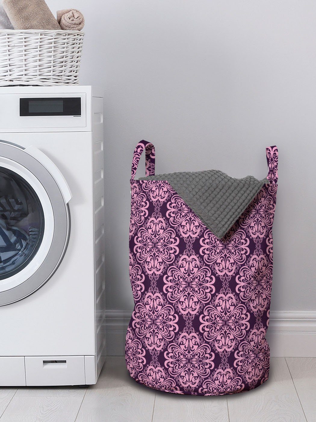 Rosa für Plum mit Wäschekorb Damast-Blumenwirbel Kordelzugverschluss Wäschesäckchen Waschsalons, Griffen Abakuhaus